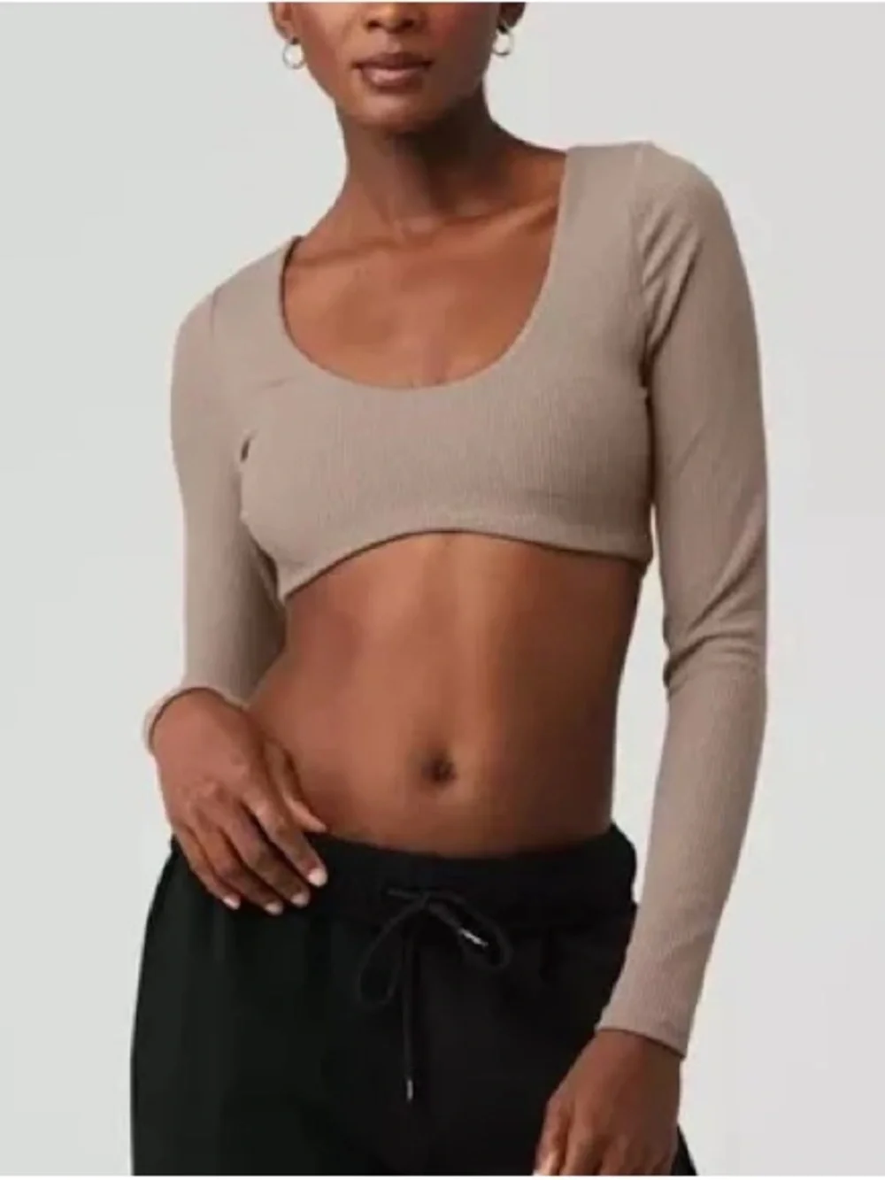 ALO Yoga Ribbed Defined Long Sleeve Bra - Taupe
